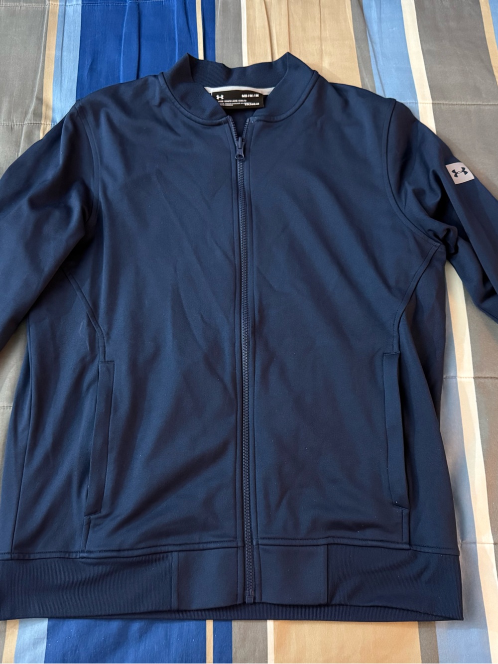 Under Armour Men's Micro-Fleece Navy Zip Bomber Jacket (M)